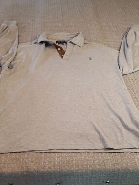 Ralph Lauren Light Gray Long-Sleeve Polo with Brown Placket Large